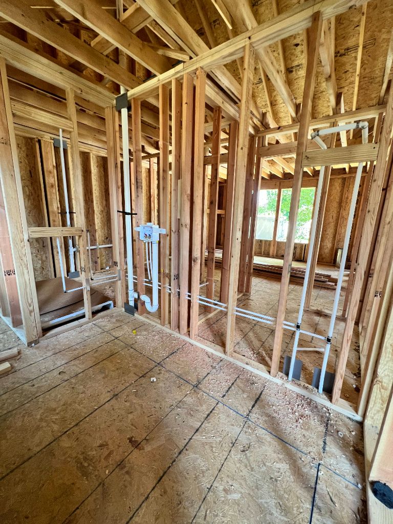 New construction bathroom rough-in with toilet flange