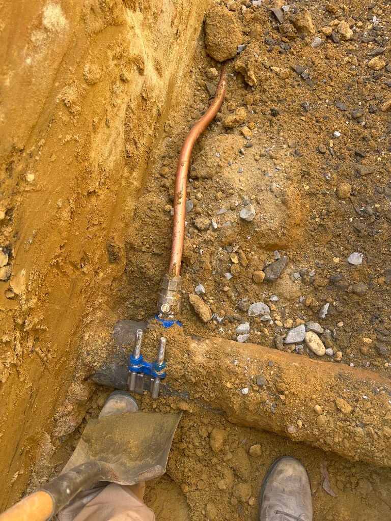 Copper water service tap connection underground
