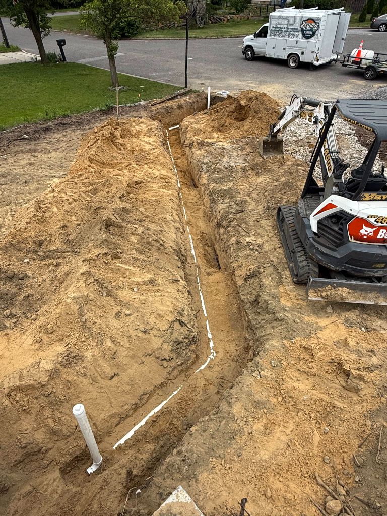 Legacy Plumbing truck with long deep sewer replacement trench