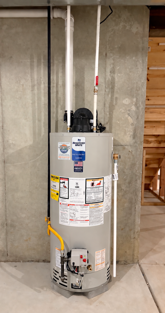 High-efficiency Bradford White power vent water heater installed by Legacy Plumbing South Jersey