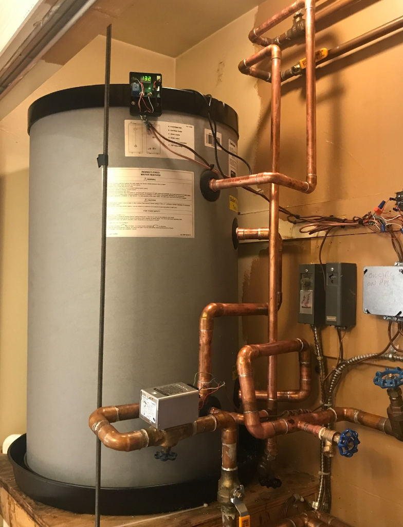 Storage tank water heater with copper piping and controls installed by Legacy Plumbing South Jersey